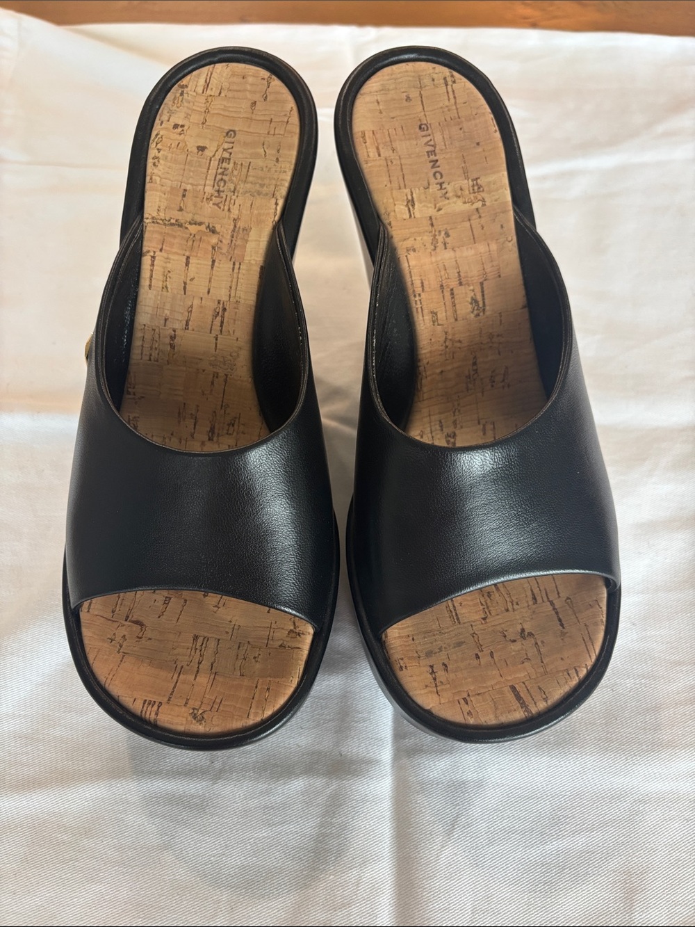 Givenchy Black Leather Platform Mule Heels with Gold Emblem - Picture 2 of 4